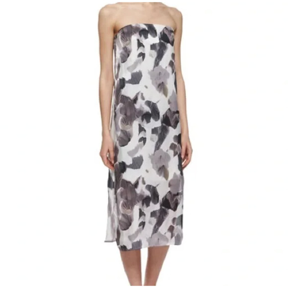 Helmut Lang Crypsis Watercolor Strapless Silk Midi Cocktail Dress Womens 6 - Picture 1 of 15